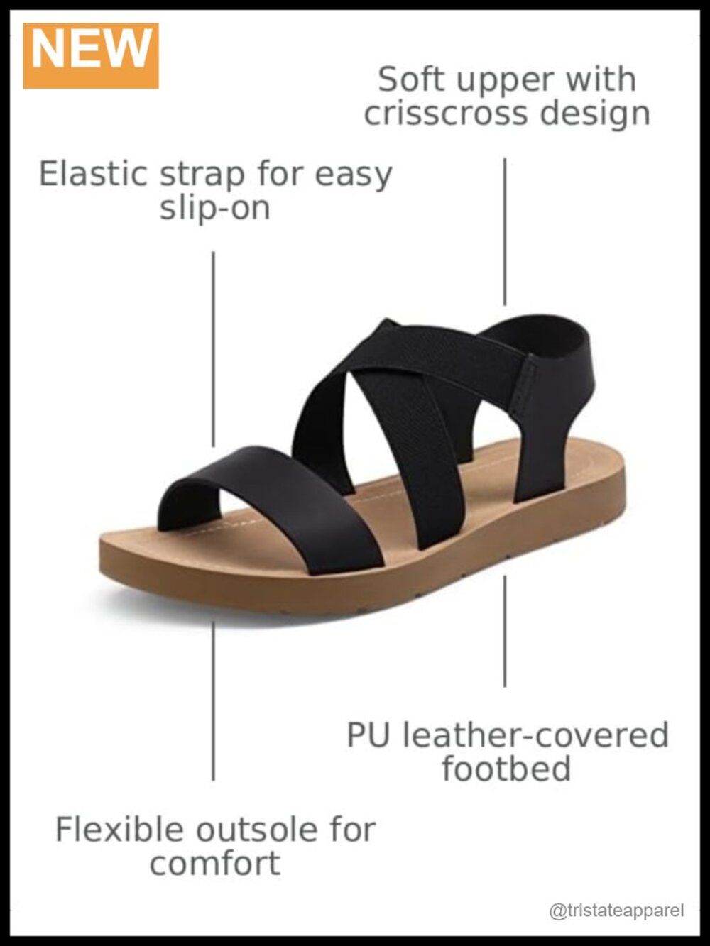 Soft Faux Leather Elastic Ankle Strap Flat Sandals - Open Toe Casual Slip On - Picture 2 of 6